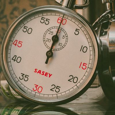Digital stopwatch showing zero seconds on a dark background